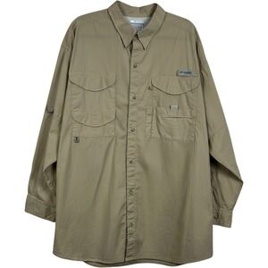 Columbia PFG Fishing Shirt Mens XXL Tan Long Sleeve Vented Button Up Hiking